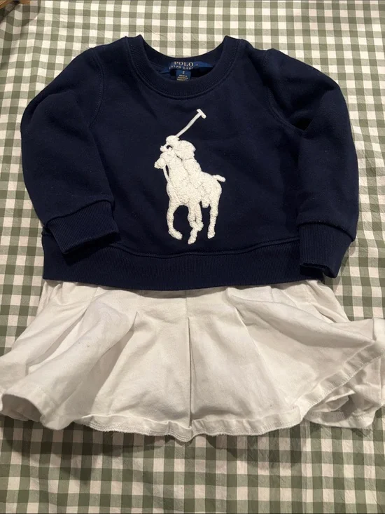 Ralph Lauren Navy  with White Polo Pony Embroidery dress