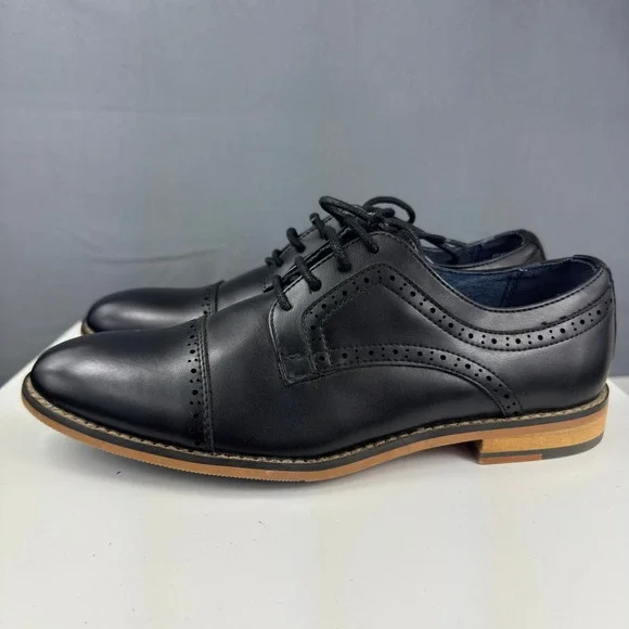 Bruno Marc Prince K1 Oxford Shoes Boys Size 5 Black Brogue Cap Toe Lace Up Dress