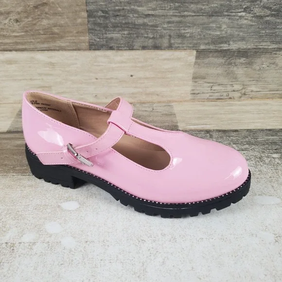 Steve Madden Jolie Mary Jane Flat Kids Sz 3 Pink Patent Leather T-Strap Platform