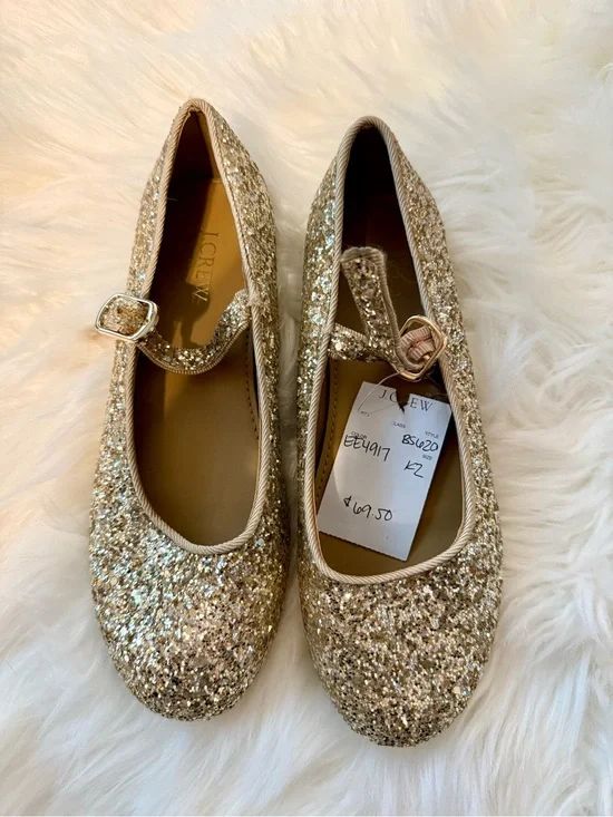 J. Crew Girls' Gold Glitter Mary Jane Flats Size K2