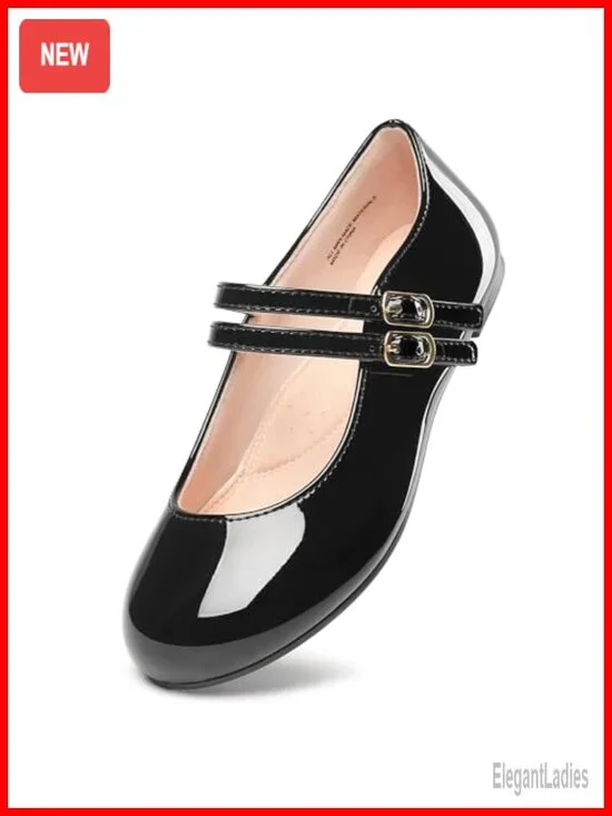 Girls Mary Jane Ballet Flats Dress Shoes Hook Loop Faux Leather