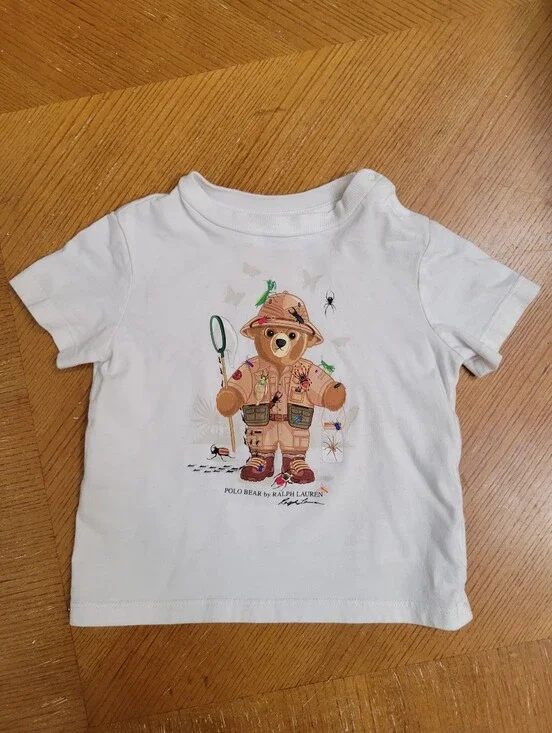 Polo Ralph Lauren Shirt Girls Boys 12M White Polo Bear Graphic Tee Cotton Top