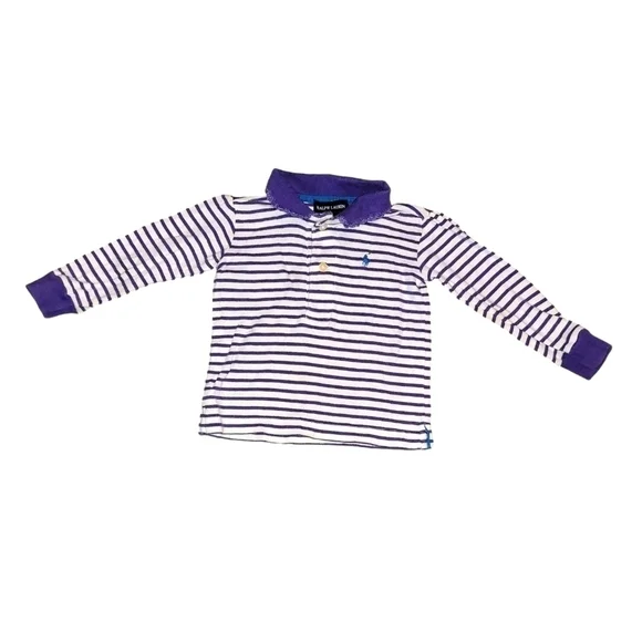Ralph Lauren size 12 months long sleeve purple & white striped polo shirt