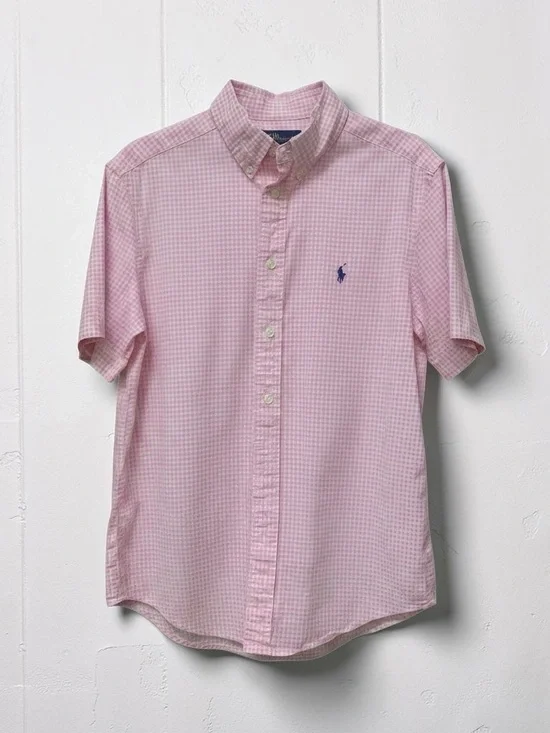 Boys Ralph Lauren Light Pink Gingham Short-Sleeve Button-Down Shirt