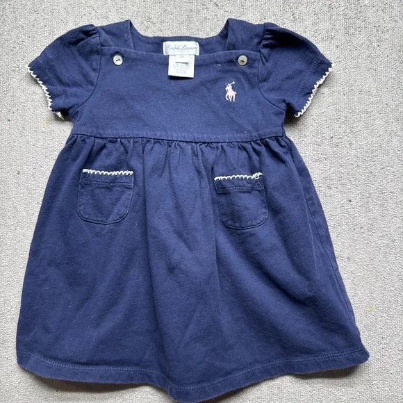 Ralph‎ Lauren Baby Girl Navy Blue Nautical Dress 6M Preppy Coastal