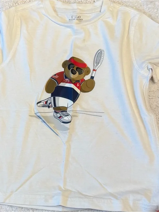 Ralph Lauren White Tennis Polo Bear Graphic kids Tee
