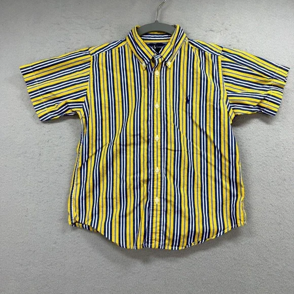 Ralph Lauren Casual Shirt Boys 6 Blue Yellow Striped Pony Oxford‎ Button Down