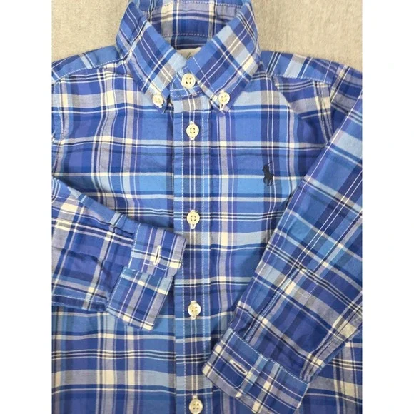 Ralph Lauren Toddler 18 Months Classic Oxford Shirt Blue Plaid Preppy‎ Pony Logo