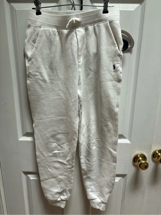Ralph Lauren White Kids Fleece Joggers with Polo Pony