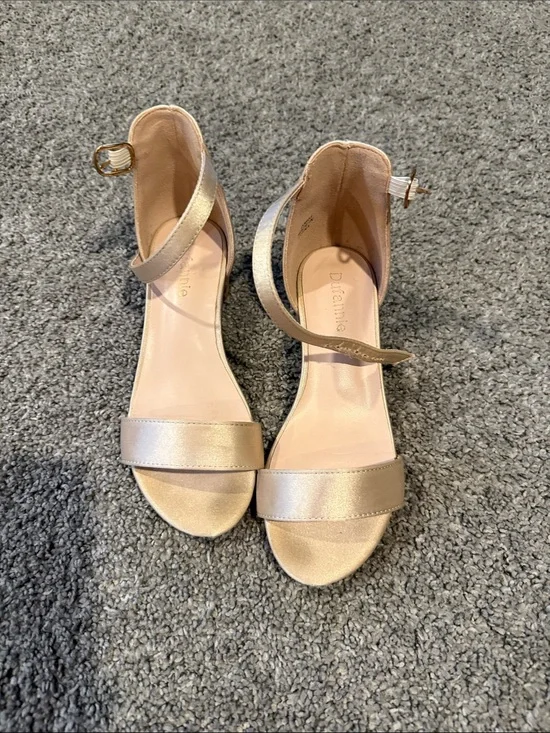 Dazzling Gold Ankle-Strap Heeled Sandals - Girls