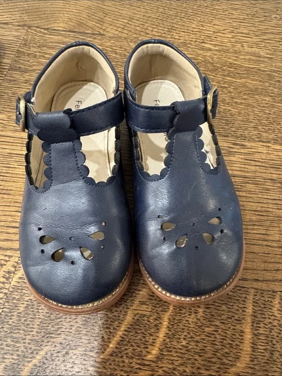 Kids Navy Mary Jane Leather Shoes t-strap uniform dress shoes