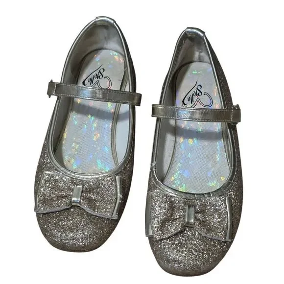 Stelle Glittery Gold Dress Shoes With Bow