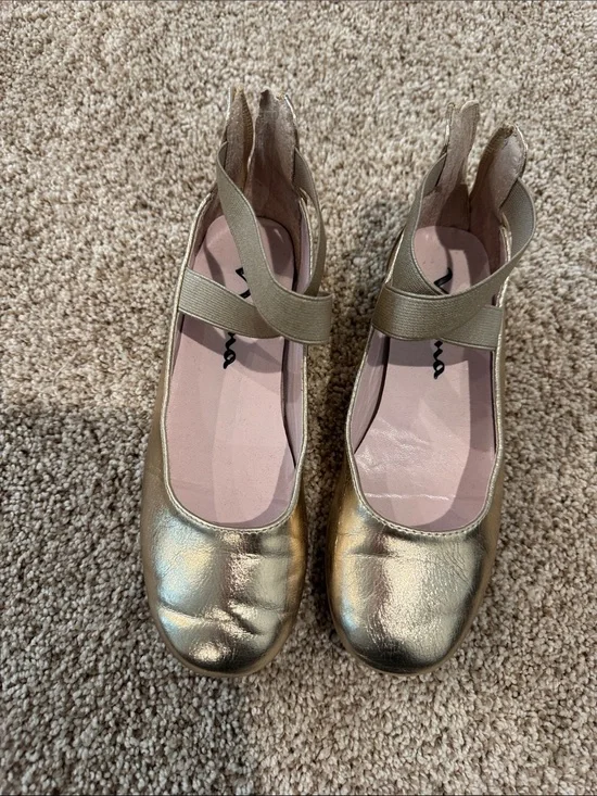Nina Metallic Gold Mary Jane Flats with Pink Insole