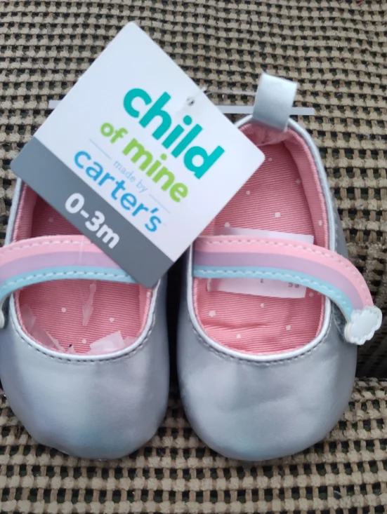 Carter's Silver and Pink Baby Mary Jane Shoes with Pastel Accent