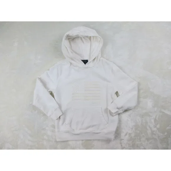 Ralph Lauren Sweater Girls 6 White American Flag Hoodie‎ Kids Youth Casual*