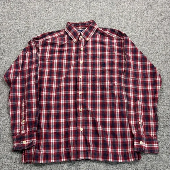 Ralph‎ Lauren Kids Red Navy Blue Plaid Button Down Shirt Size S Cotton Pony Logo