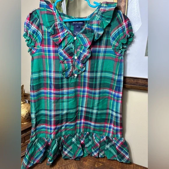 NWT‎ Ralph Lauren Girls 6 Green Plaid Dress