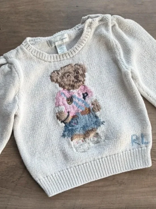 Ralph Lauren Knit Polo Bear Motif Sweater Pink and Blue