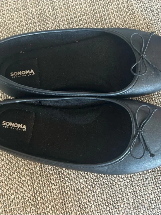 SONOMA Black Round-Toe Ballet Flats with Bow Accent
