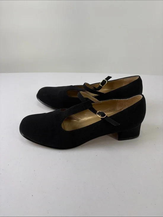 🐨 Nina Doll Black Mary Jane Low Heel Flats with Buckle Strap fabric upper