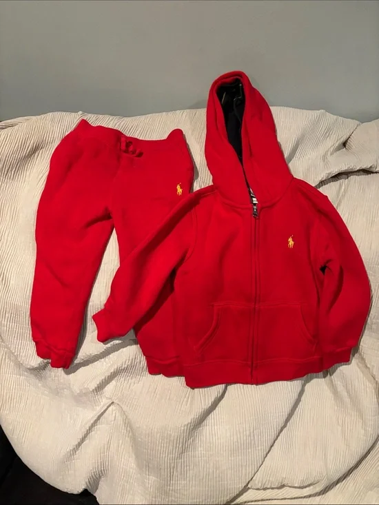 Ralph Lauren Boys Red Zip Hoodie & Matching Joggers