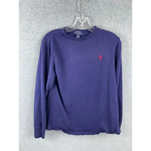 Polo Ralph Lauren Shirt Boys L (14-16) Blue‎ Long Sleeve Tee Red Pony Classic