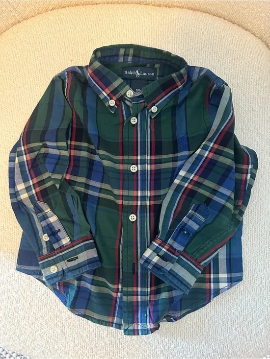Ralph Lauren Green, Blue & Red Plaid Button-Down Shirt for Kids