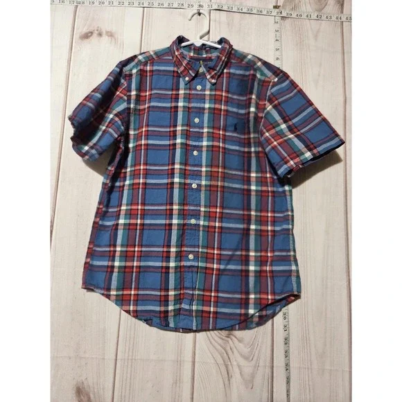 Ralph Lauren Kids Large 14-16 Blue‎ Red Plaid Short Sleeve Button Down Shirt