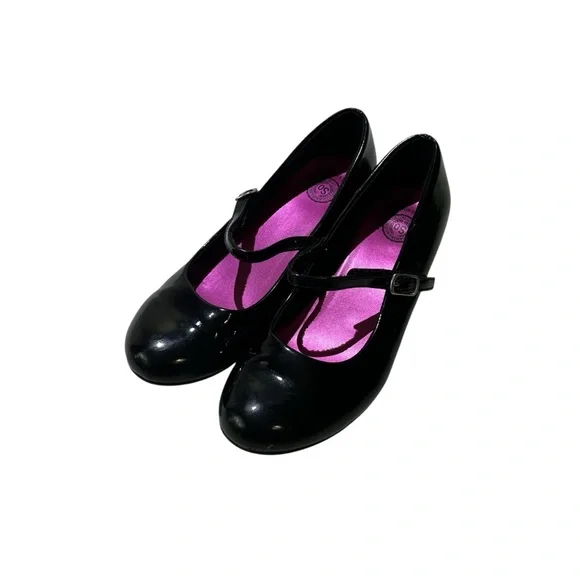 Black‎ Patent Mary Jane Heels Pink memory foam Insole Girls Size 4