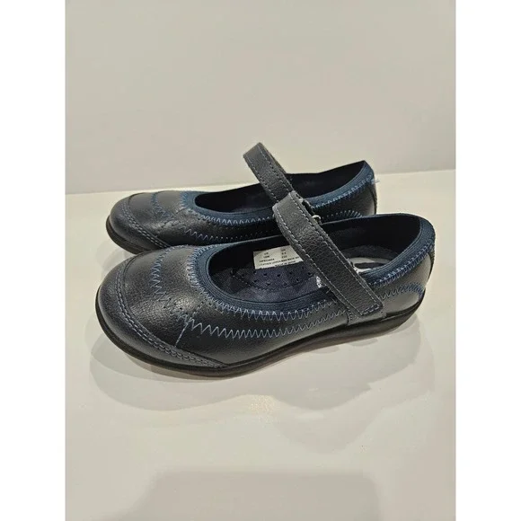 Hush Puppies Kids Navy Blue Leather Mary Jane Flats Memory Size 10W‎