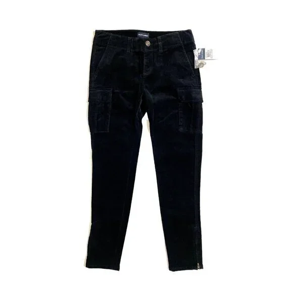 Ralph Jeans Black Velvet Stretch Skinny Cargo Pants Sz 14 NWT