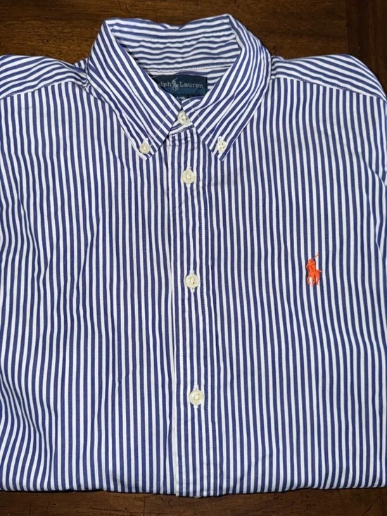 Ralph Lauren Boys Cotton Classic Blue White Stripe Long Sleeved Button Down