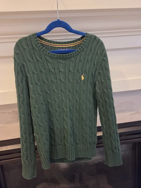 Ralph Lauren Green Cable-Knit Crewneck Sweater