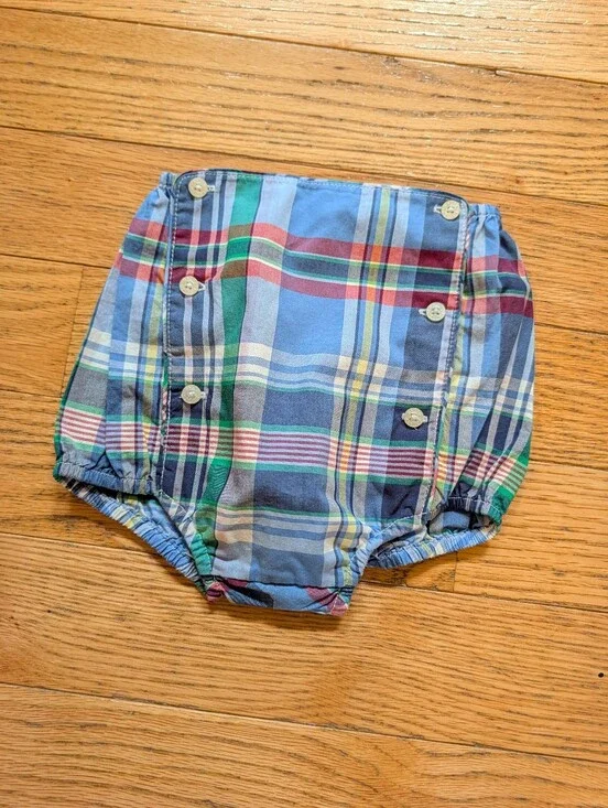 Ralph Lauren RL Plaid Baby Bloomers Dipaper Cover Infant Designer Blue Green Red