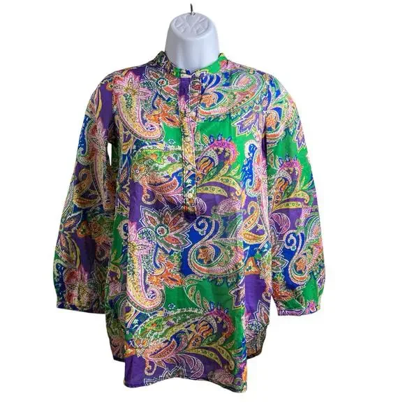 Ralph Lauren Girls‎ Green Purple Paisley Popover Shirt Size 10 Preppy Old Money