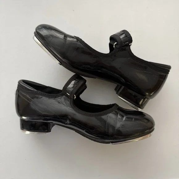Girls Patent Leather Black Tap Dance Shoes Mary Jane 13C