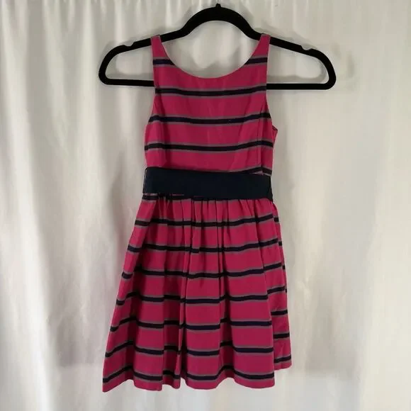 Ralph Lauren Formal Dress Girls 6X Pink Navy Blue Striped Pleated Ribbon Tie