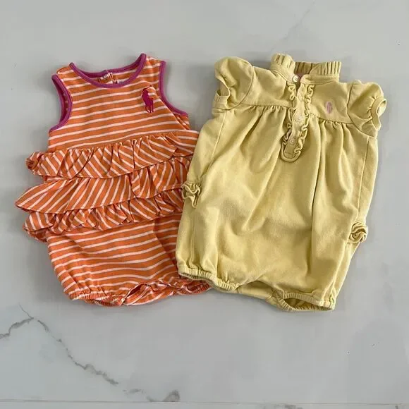 Bundle of 2 Baby Girls Romper Ralph Lauren Size 3 and 9 Month
