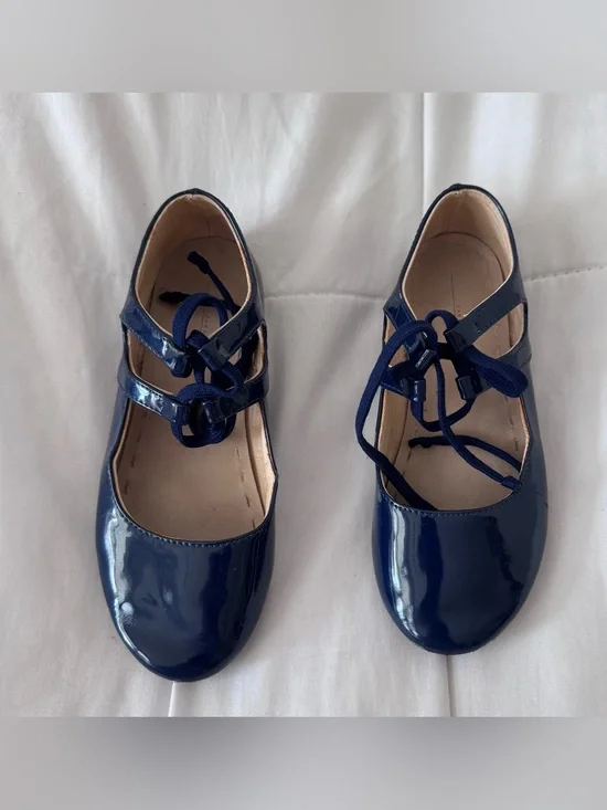 Zara Navy Patent Mary Jane with Lace Tie