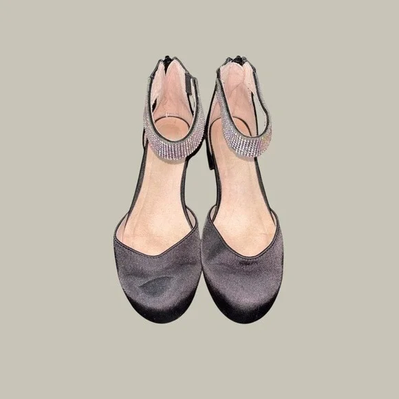 Mix No. 6 Girls Dress‎ Shoes Black Rhinestone Ankle Strap Block Heel Zip size 3
