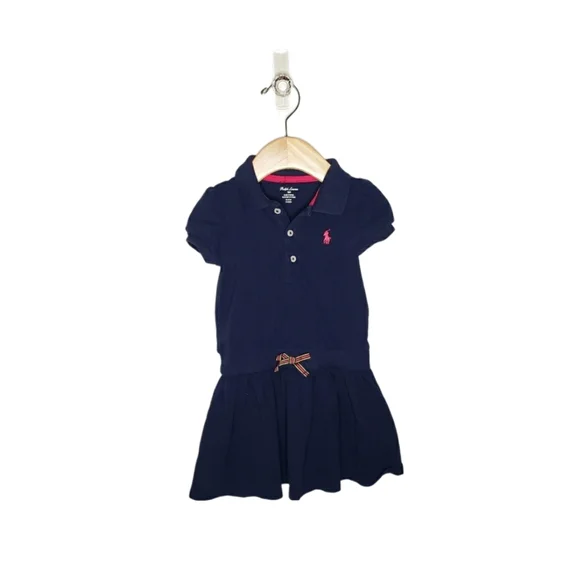 Ralph Lauren 18 Months Navy Blue Short Sleeve Preppy Polo Flutter Skirt Dress