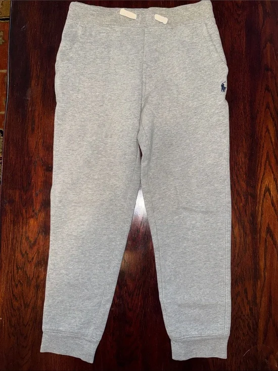 Ralph Lauren Kids Light Gray Sweatpants with Navy Polo Logo