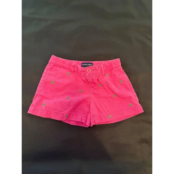 Ralph Lauren Kids Pink Embroidered Turtle Chino Shorts Size 6X