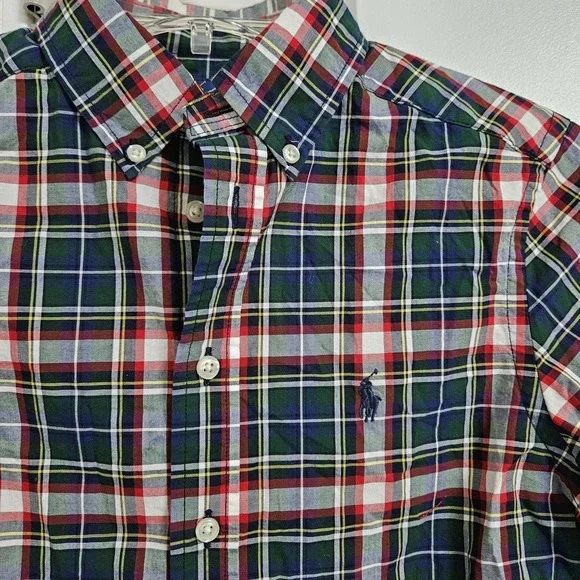 Ralph Lauren Shirt Boys‎ M 10-12 Plaid Natural Stretch Button Down Long Sleeve