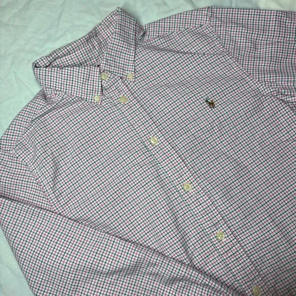 Ralph Lauren Boys Pink Black‎ White Plaid Button Down Shirt L 14-16 y323515973