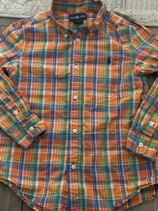 Ralph Lauren Orange, Green & Blue Plaid Button-Down Shirt for Kids