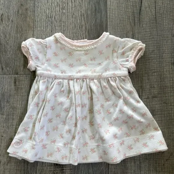 Vtg Ralph Lauren Baby Girl Floral 100% Cotton Dress 3 Months White Pink Ruffle