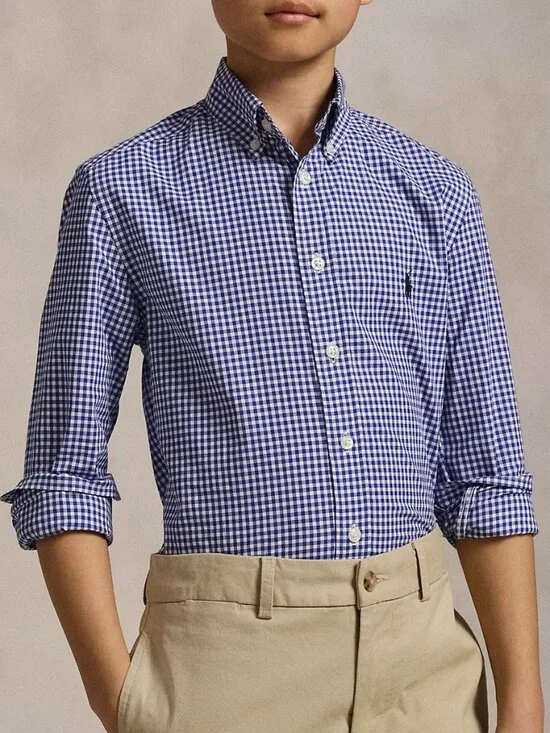 Polo Ralph Lauren Boys S/8 Gingham Cotton Poplin Button Down Shirt Top Pony $60