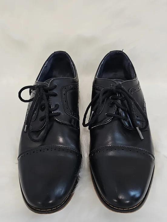 Bruno Marc Black Leather Cap Toe Lace-Up Dress Shoes Boys Sz 5