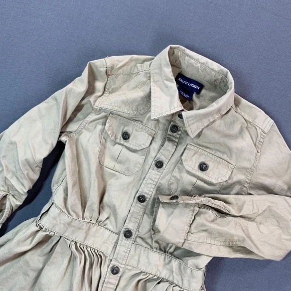 Ralph Lauren Shirt Dress Girls 6 Beige Twill Long Sleeve Button Front‎ Casual